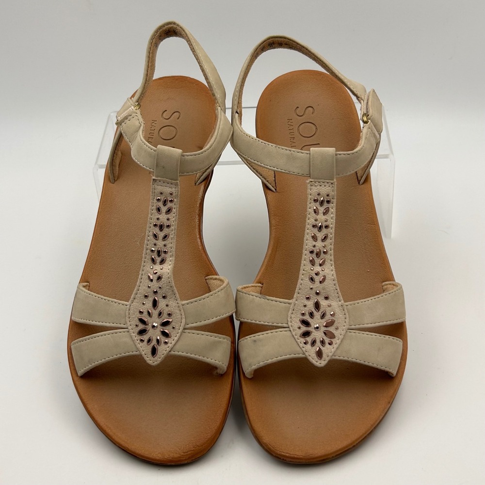 Soul Naturalizer Summer Sandals Womens 10M Beige Embellished Wedge Boho Comfort